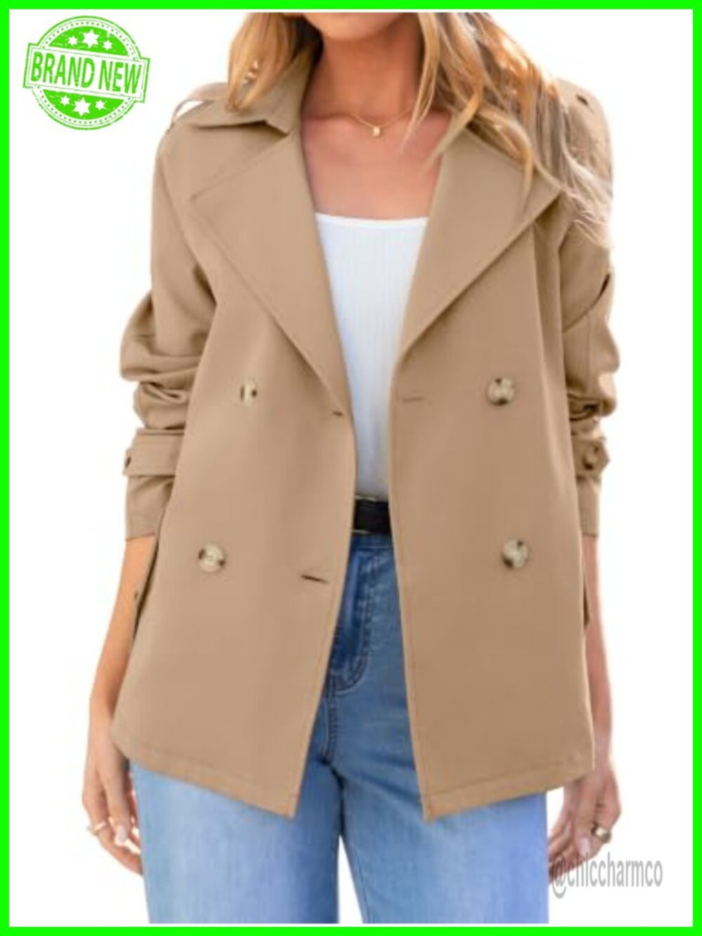 Cropped Double Breasted Trench Coat Lightweight Lapel Jacket
